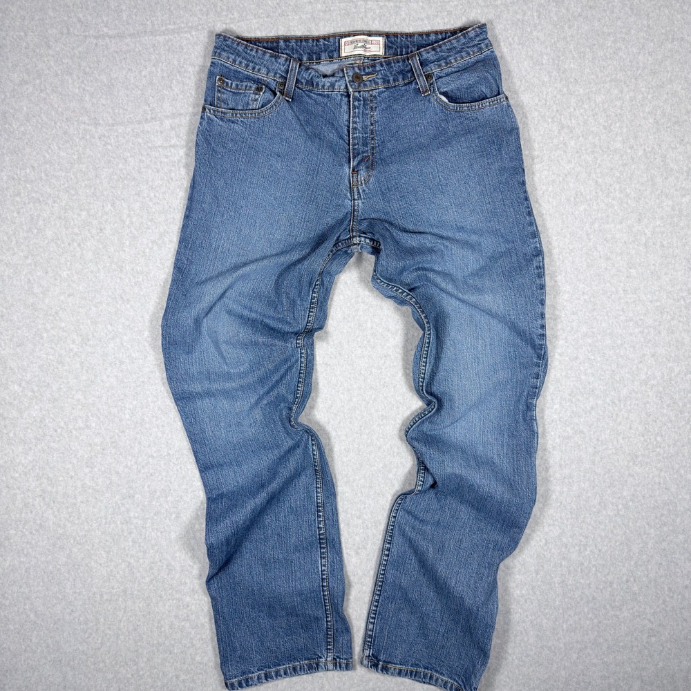 Levi Strauss Signature Womens Stretch Mid Rise Straight Leg Jeans Blue 12 Long